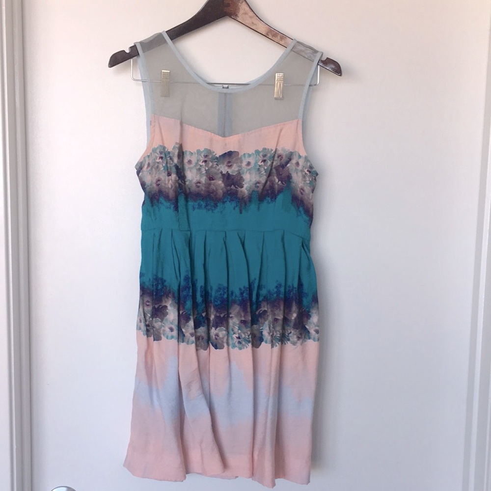 UO Kimchi Blue pink and teal floral mesh day dress